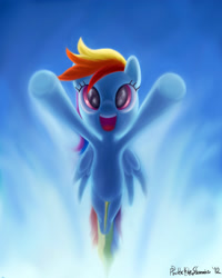 Size: 2400x3000 | Tagged: safe, artist:porkchopsammie, character:rainbow dash, species:pegasus, species:pony, coming at you, female, flying, high res, solo