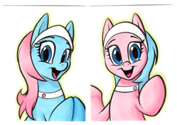 Size: 533x378 | Tagged: safe, artist:retrostarling, character:aloe, character:lotus blossom, cute, duo, female, open mouth, siblings, sisters, spa twins, traditional art