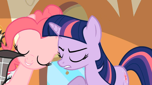Size: 576x324 | Tagged: safe, artist:tengami, edit, edited screencap, screencap, character:pinkie pie, character:rarity, character:twilight sparkle, species:donkey, species:earth pony, species:pony, species:unicorn, episode:mmmystery on the friendship express, g4, my little pony: friendship is magic, animated, bubble, bubble pipe, clothing, decapitated, decapitation, deerstalker, female, hat, i can't believe it's not superedit, mare, scrunchy face, twilight popple, youtube poop