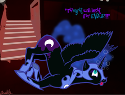 Size: 1039x792 | Tagged: safe, artist:yenamuffin, character:nightmare moon, character:princess luna, drunk, female, solo