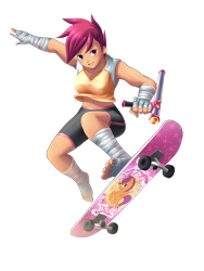 Size: 922x1229 | Tagged: safe, artist:yatonokami, character:scootaloo, species:human, athletic tape, barefoot, belly button, clothing, commission, fantasy class, feet, female, foot wraps, hand wraps, humanized, leg wraps, midriff, simple background, skateboard, solo, tank top, toes, tonfa, transparent background, weapon