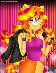 Size: 734x960 | Tagged: safe, artist:tinacrazy29, character:sunset shimmer, equestria girls:rainbow rocks, g4, my little pony: equestria girls, my little pony:equestria girls, female, microphone, ponied up, solo