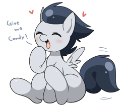 Size: 800x680 | Tagged: safe, artist:oniku, character:rumble, species:pegasus, species:pony, colt, cute, dialogue, eyes closed, heart, male, rumblebetes, simple background, solo, white background