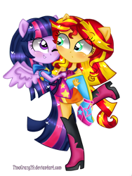 Size: 480x640 | Tagged: safe, artist:tinacrazy29, character:sunset shimmer, character:twilight sparkle, character:twilight sparkle (alicorn), species:alicorn, ship:sunsetsparkle, equestria girls:rainbow rocks, g4, my little pony: equestria girls, my little pony:equestria girls, female, hug, lesbian, ponied up, shipping, wip