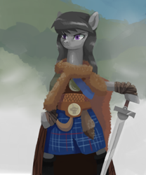 Size: 2500x3000 | Tagged: safe, artist:verrmont, character:octavia melody, species:pony, bipedal, female, high res, highlander, kilt, solo, sword, weapon