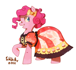 Size: 734x682 | Tagged: safe, artist:cuteskitty, character:pinkie pie, species:earth pony, species:pony, clothing, dress, female, gala dress, raised hoof, simple background, solo, transparent background