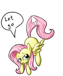 Size: 500x600 | Tagged: safe, artist:mingy.h, character:fluttershy, species:pegasus, species:pony, angry, cursor, dialogue, female, mare, pixiv, simple background, solo, speech bubble, tail pull