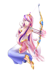 Size: 922x1229 | Tagged: safe, artist:yatonokami, character:princess cadance, species:human, archery, armpits, arrow, bow (weapon), bow and arrow, cleavage, clothing, commission, cutie mark, evening gloves, female, humanized, open mouth, simple background, solo, transparent background, weapon