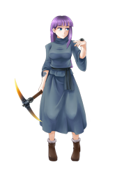 Size: 922x1229 | Tagged: safe, artist:yatonokami, character:boulder, character:maud pie, species:human, clothing, commission, cutie mark, female, humanized, pickaxe, simple background, solo, transparent background