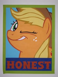 Size: 2112x2816 | Tagged: safe, artist:iceroadlion, character:applejack, high res, honesty, painting, poster, wink
