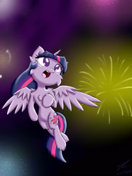 Size: 1200x1600 | Tagged: safe, artist:harthric, character:twilight sparkle, character:twilight sparkle (alicorn), species:alicorn, species:pony, cheek fluff, chest fluff, female, fireworks, mare, solo