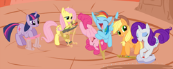 Size: 1200x479 | Tagged: safe, artist:javkiller, character:applejack, character:fluttershy, character:pinkie pie, character:rainbow dash, character:rarity, character:twilight sparkle, mane six, rhythm game, rock band