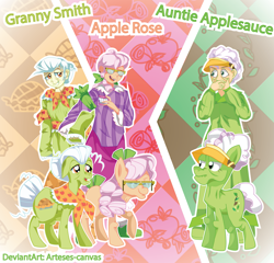 Size: 2865x2745 | Tagged: safe, artist:arteses-canvas, character:apple rose, character:auntie applesauce, character:granny smith, species:human, human ponidox, humanized, ponidox