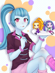 Size: 600x800 | Tagged: safe, artist:kona1025, character:adagio dazzle, character:aria blaze, character:sonata dusk, equestria girls:rainbow rocks, g4, my little pony: equestria girls, my little pony:equestria girls, chibi, cute, micro, pixiv, size difference, the dazzlings