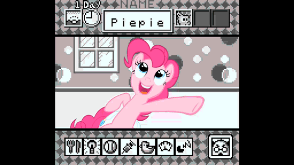 Size: 576x324 | Tagged: safe, artist:tengami, character:pinkie pie, animated, breaking the fourth wall, female, fourth wall, game boy, glass, oh crap, solo, tamagotchi, test card, xk-class end-of-the-world scenario, youtube poop