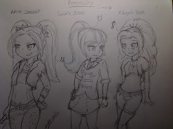 Size: 2592x1936 | Tagged: safe, artist:zachthehedgehog97-2, character:adagio dazzle, character:aria blaze, character:sonata dusk, equestria girls:rainbow rocks, g4, my little pony: equestria girls, my little pony:equestria girls, personality swap, rough sketch, sketch, the dazzlings, traditional art
