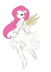 Size: 800x1132 | Tagged: safe, artist:bleedman, character:fluttershy, clothing, female, humanized, skirt, solo, winged humanization