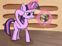 Size: 1600x1200 | Tagged: safe, artist:werdkcub, character:twilight sparkle, character:twilight sparkle (unicorn), species:pony, species:unicorn, female, hilarious in hindsight, magic, rubik's cube, solo