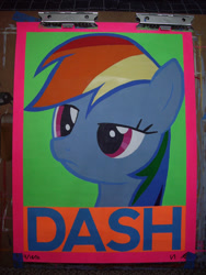 Size: 900x1200 | Tagged: safe, artist:iceroadlion, character:rainbow dash, species:pegasus, species:pony, female, painting, photo, poster, solo, traditional art