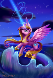Size: 1224x1800 | Tagged: safe, artist:incinerater, character:princess cadance, species:alicorn, species:pony, female, magic, mare, night, stars