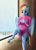 Size: 3559x5000 | Tagged: safe, artist:misterjuly, character:rainbow dash, species:anthro, species:pegasus, species:unguligrade anthro, g4, absurd resolution, coffee, colored hooves, female, hoers, hooves, looking down, mare, mug, sitting, solo