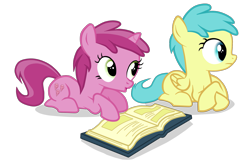 Size: 2241x1440 | Tagged: safe, artist:arcum42, character:rainy feather, character:ruby pinch, episode:twilight time, g4, my little pony: friendship is magic, book, cute, frown, rainy feather, reading, simple background, transparent background, vector