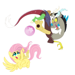 Size: 1024x1028 | Tagged: safe, artist:icelion87, character:discord, character:fluttershy, playing