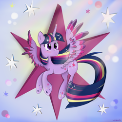 Size: 1400x1400 | Tagged: safe, artist:milanoss, character:twilight sparkle, character:twilight sparkle (alicorn), species:alicorn, species:pony, female, flying, mare, rainbow power, solo