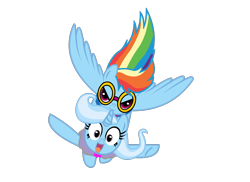 Size: 1080x785 | Tagged: safe, artist:astroanimations, character:rainbow dash, character:trixie, species:pony, species:unicorn, cute, diatrixes, female, flying, goggles, mare