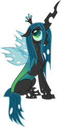 Size: 900x1880 | Tagged: safe, artist:zimvader42, character:queen chrysalis, species:changeling, changeling queen, fangs, female, looking back, simple background, sitting, smiling, solo, transparent background, vector, wings