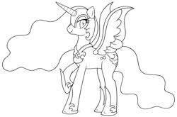 Size: 1219x805 | Tagged: safe, artist:mintystitch, character:nightmare moon, character:princess luna, black and white, female, grayscale, lineart, monochrome, solo