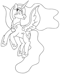Size: 906x1115 | Tagged: safe, artist:mintystitch, character:nightmare moon, character:princess luna, black and white, female, grayscale, lineart, monochrome, solo