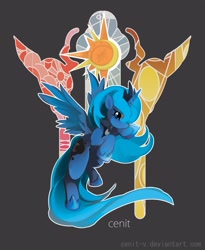 Size: 1375x1675 | Tagged: safe, artist:cenit-v, character:princess luna, species:alicorn, species:pony, female, flying, mare, s1 luna, solo