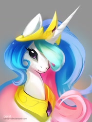 Size: 1078x1424 | Tagged: safe, artist:cenit-v, character:princess celestia, species:alicorn, species:pony, bust, female, gradient background, hair over one eye, mare, solo
