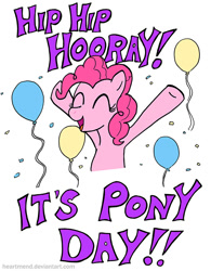 Size: 624x800 | Tagged: safe, artist:arrjaysketch, character:pinkie pie, species:earth pony, species:pony, balloon, cheering, confetti, eyes closed, female, happy, hype, season 2, solo, time for ponies