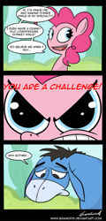 Size: 650x1350 | Tagged: safe, artist:braindps, character:pinkie pie, >:), comic, crossover, eeyore, floppy ears, gritted teeth, serious, serious face, winnie the pooh