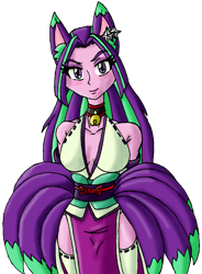 Size: 661x900 | Tagged: safe, artist:eradose, character:aria blaze, my little pony:equestria girls, alternate costumes, alternate hairstyle, breasts, busty aria blaze, cleavage, female, kitsune, nine tailed fox, simple background, solo, tamamo no mae, transparent background