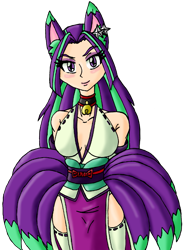 Size: 661x900 | Tagged: safe, alternate version, artist:eradose, character:aria blaze, my little pony:equestria girls, alternate costumes, alternate hairstyle, breasts, busty aria blaze, cleavage, female, kitsune, nine tailed fox, simple background, solo, tamamo no mae, transparent background