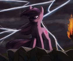 Size: 3000x2500 | Tagged: safe, artist:cuteskitty, character:twilight sparkle, action pose, badass, blood, epic, female, fire, lightning, solo