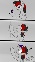 Size: 900x1575 | Tagged: safe, artist:teb, oc, oc only, species:pegasus, species:pony, species:unicorn, bondage, comic, dialogue, imminent vore, micro, throwing