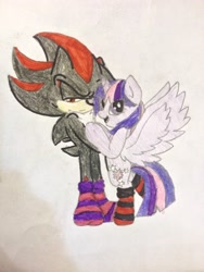 Size: 2448x3264 | Tagged: safe, artist:shadayloronic, character:twilight sparkle, character:twilight sparkle (alicorn), species:alicorn, species:pony, clothing, crossover, female, mare, shadow the hedgehog, socks, sonic the hedgehog (series), striped socks, traditional art