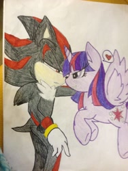 Size: 2448x3264 | Tagged: safe, artist:shadayloronic, character:twilight sparkle, character:twilight sparkle (alicorn), species:alicorn, species:pony, crossover, female, mare, shadow the hedgehog, sonic the hedgehog (series), traditional art