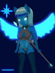 Size: 1536x2056 | Tagged: safe, artist:zachthehedgehog97-2, oc, oc only, oc:icelyn, species:anthro, species:pegasus, species:pony, anthro oc, female, glowing eyes, glowing wings, solo, staff weapon