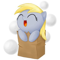 Size: 900x900 | Tagged: safe, artist:stardustxiii, character:derpy hooves, species:pegasus, species:pony, bag, cute, derpabetes, female, filly, filly derpy, mare, paper bag, solo, younger
