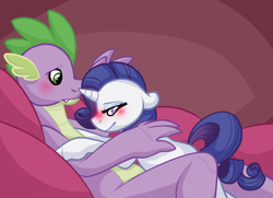 Size: 900x650 | Tagged: safe, artist:seffiron, character:rarity, character:spike, ship:sparity, blushing, female, male, older, older spike, shipping, straight