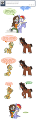 Size: 600x2022 | Tagged: safe, artist:ryuspike, character:applejack, character:rainbow blaze, character:trouble shoes, self insert, episode:appleoosa's most wanted, g4, my little pony: friendship is magic, ask, blushing, cute, implied applemac, shipping, troublebetes, troublejack, tumblr