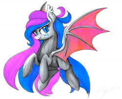 Size: 1699x1377 | Tagged: safe, artist:pitterpaint, oc, oc only, species:bat pony, species:pony, solo, traditional art