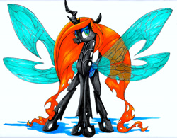 Size: 2153x1682 | Tagged: safe, artist:pitterpaint, oc, oc only, oc:monarch, oc:monarch the changeling, species:changeling, changeling queen, changeling queen oc, female, solo, traditional art