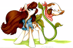 Size: 2156x1430 | Tagged: safe, artist:pitterpaint, oc, oc only, augmented tail, plant pony, solo, tail mouth, traditional art