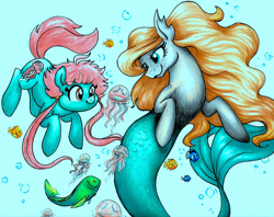 Size: 2123x1683 | Tagged: safe, artist:pitterpaint, oc, oc only, mermaid, merpony, traditional art, underwater